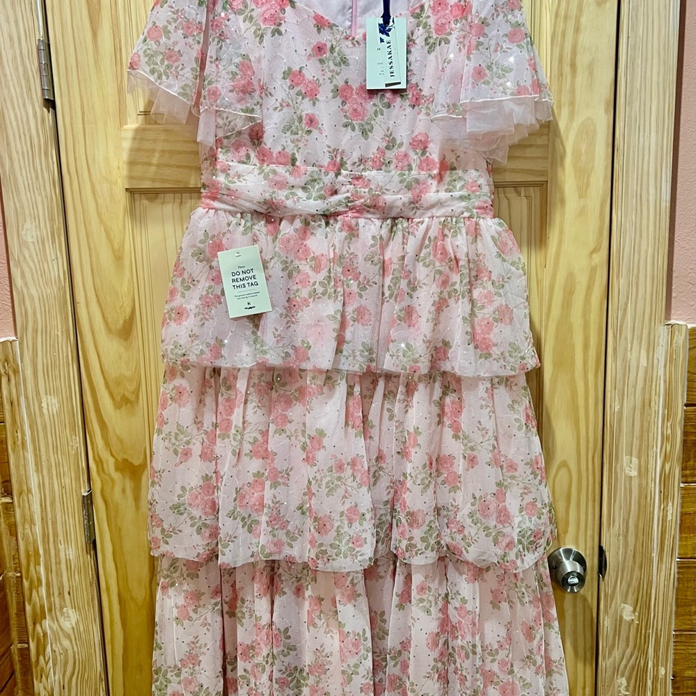 JessaKae Pink  Ruffled Tie Front Midi Dress